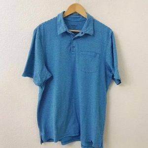 LL Bean Mens Size Large Slightly Fitted Blue Striped Polo Shirt